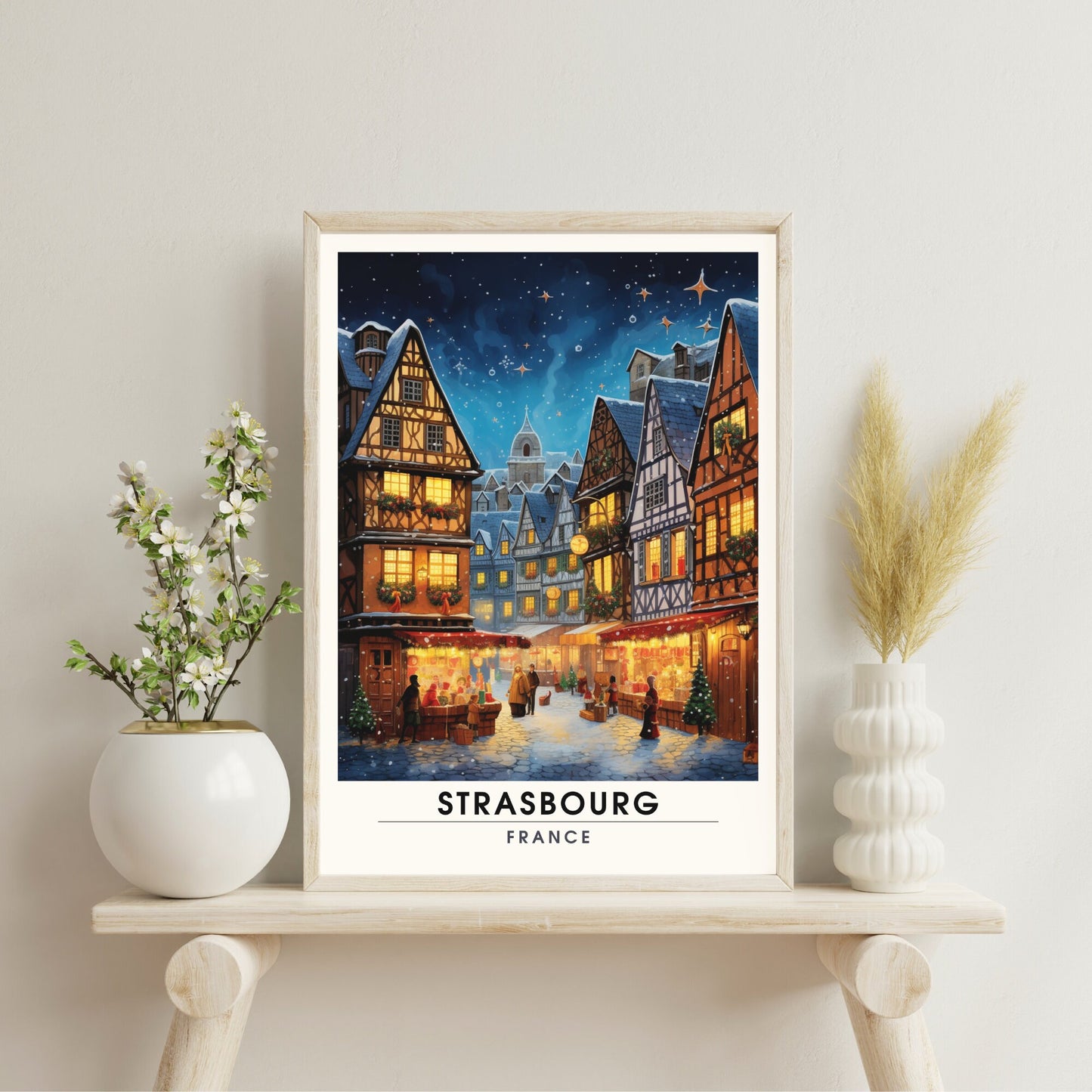 Affiche Strasbourg | Impression de voyage Strasbourg Noël | Affiche Marché de Noël de Strasbourg