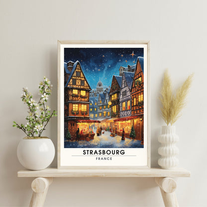 Affiche Strasbourg | Impression de voyage Strasbourg Noël | Affiche Marché de Noël de Strasbourg