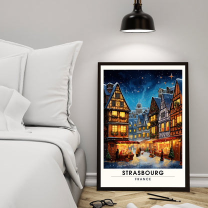 Affiche Strasbourg | Impression de voyage Strasbourg Noël | Affiche Marché de Noël de Strasbourg