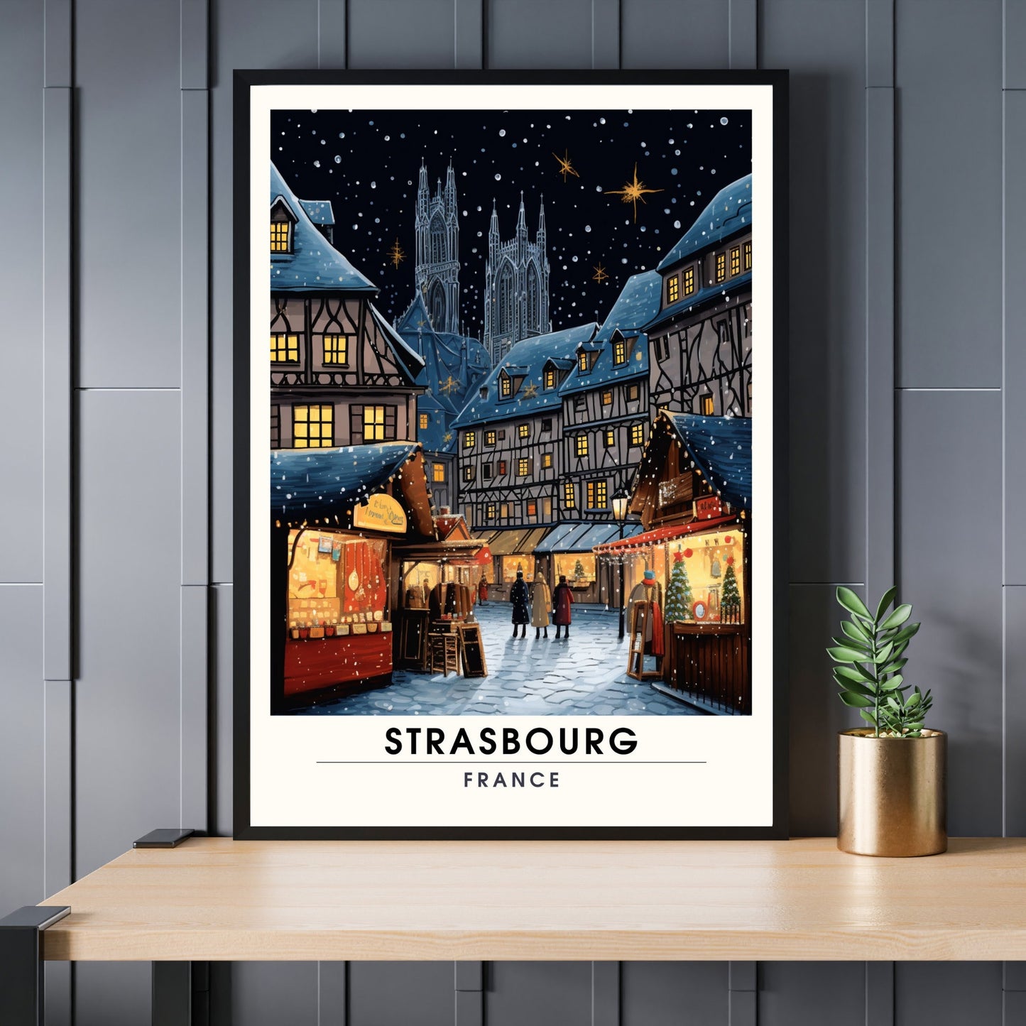 Affiche Strasbourg | Impression de voyage Strasbourg Noël | Affiche Marché de Noël de Strasbourg | Décoration de Noël