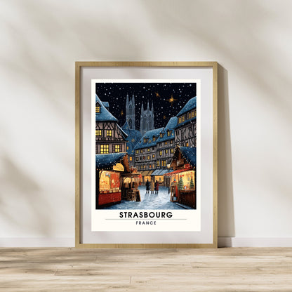 Affiche Strasbourg | Impression de voyage Strasbourg Noël | Affiche Marché de Noël de Strasbourg | Décoration de Noël