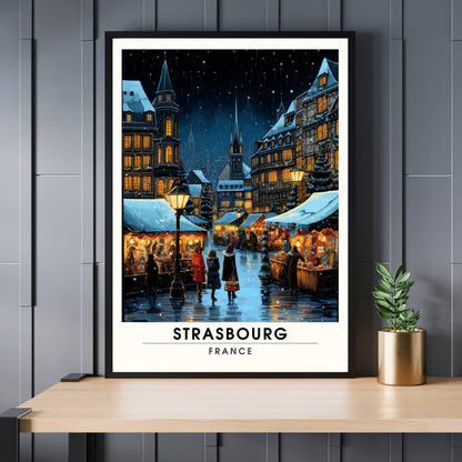 Affiche Strasbourg | Impression de voyage Strasbourg Noël | Affiche Marché de Noël de Strasbourg | Décoration de Noël