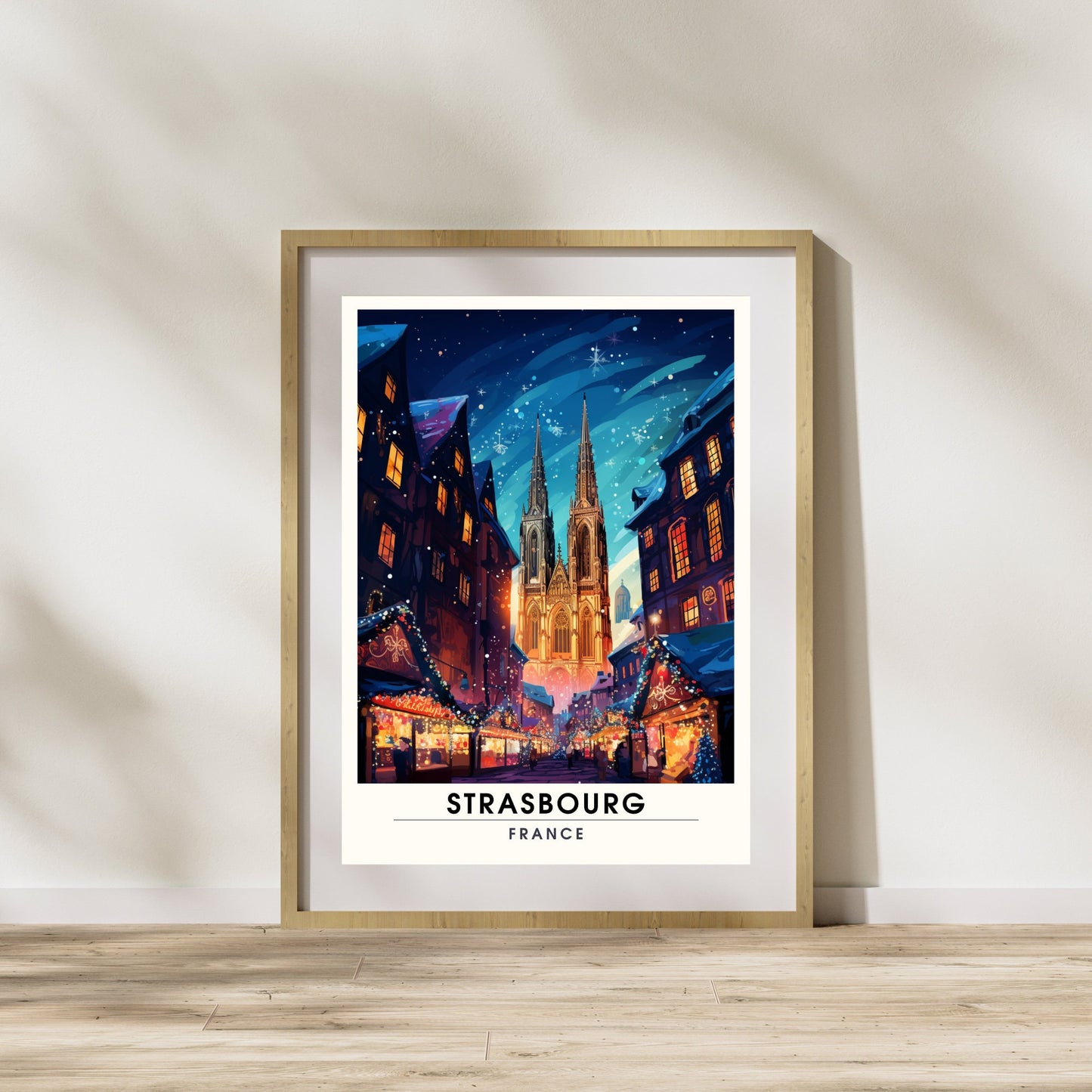 Affiche Strasbourg | Impression de voyage Strasbourg Noël | Affiche Marché de Noël de Strasbourg | Cathédrale de Strasbourg la nuit