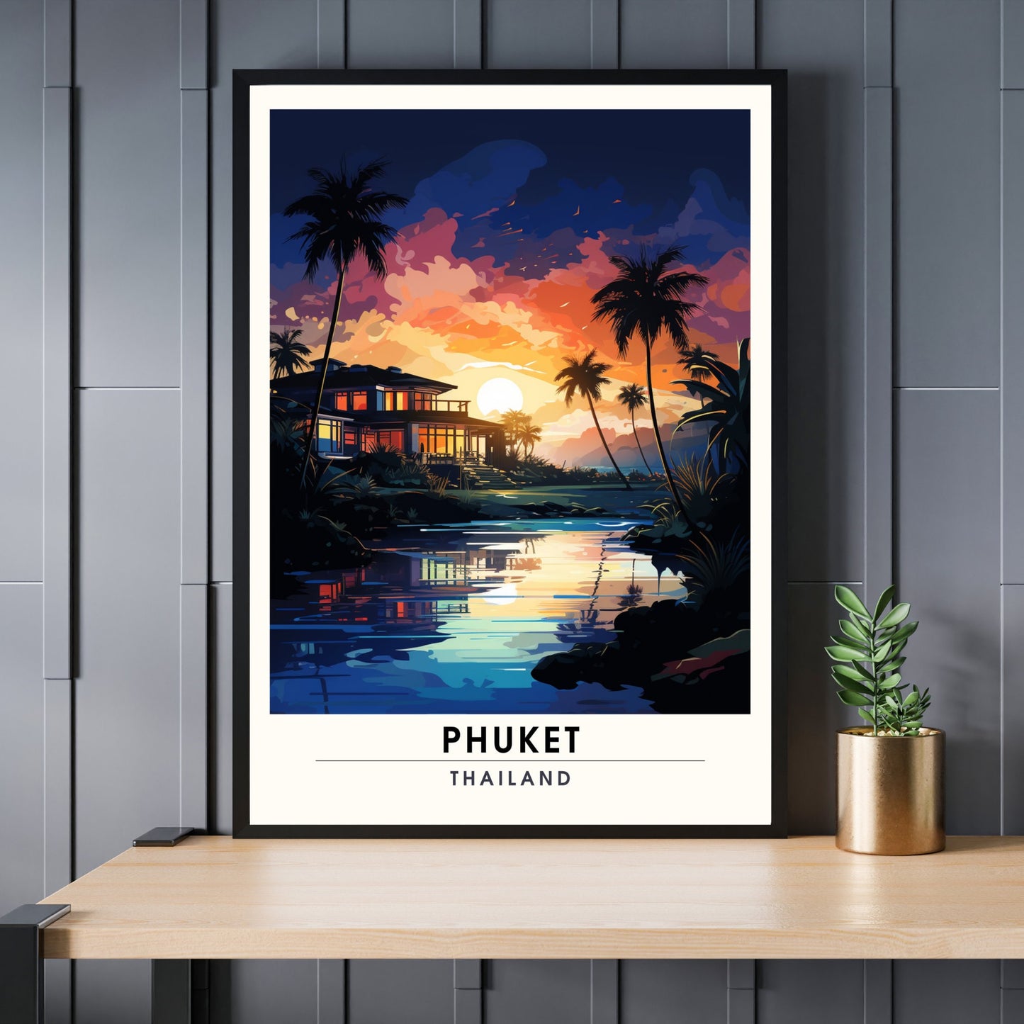 Affiche de voyage Phuket | Impression de voyage Phuket | Affiche Thaïlande | Voyage nocturne à Phuket plage