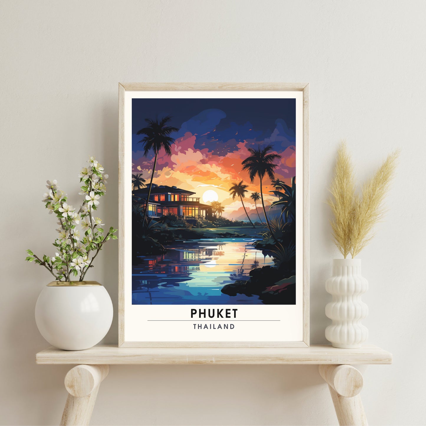 Affiche de voyage Phuket | Impression de voyage Phuket | Affiche Thaïlande | Voyage nocturne à Phuket plage