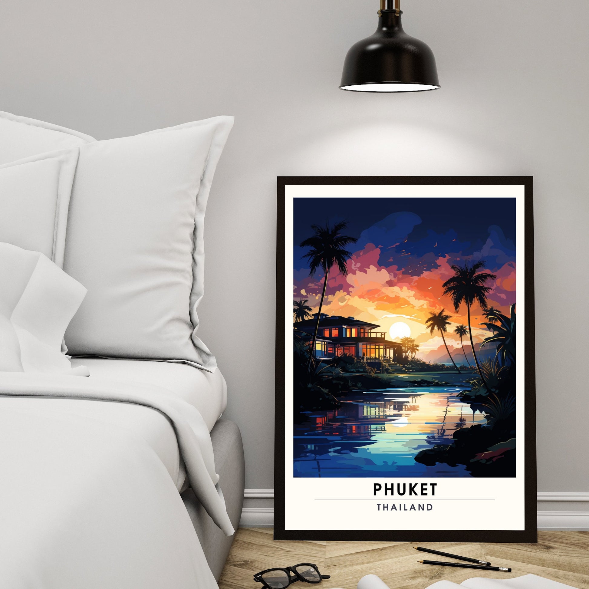 Affiche de voyage Phuket | Impression de voyage Phuket | Affiche Thaïlande | Voyage nocturne à Phuket plage