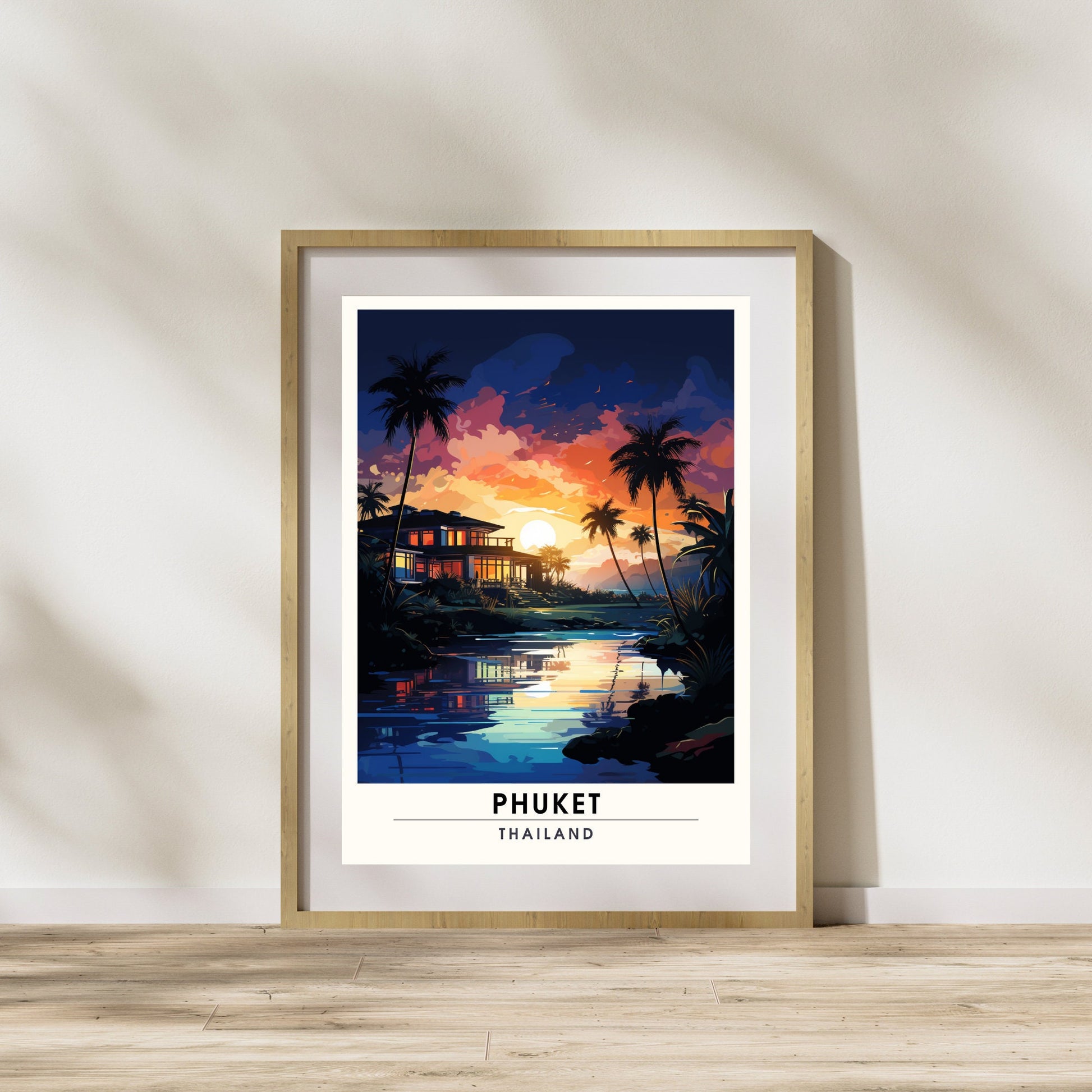 Affiche de voyage Phuket | Impression de voyage Phuket | Affiche Thaïlande | Voyage nocturne à Phuket plage