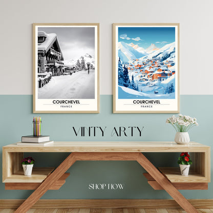 Affiche Courchevel | impression station Courchevel | affiche montagne | Affiche Noir et Blanc