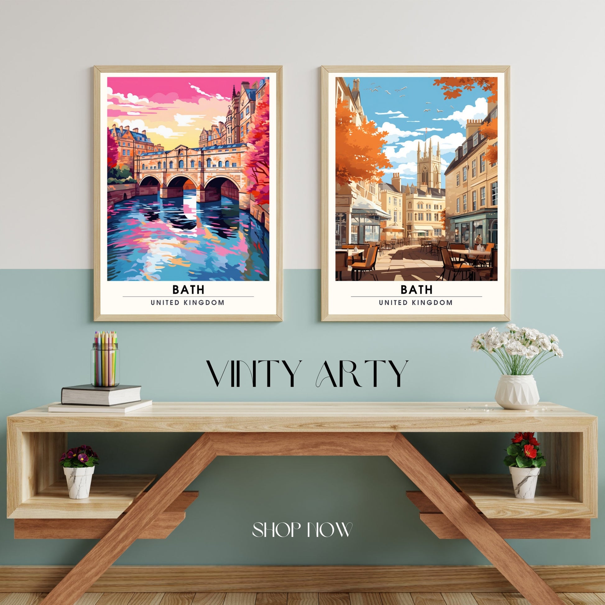 Affiche de Voyage Bath - Impression de voyage Bath - Impression Paysage Urbain Artistique - Collection Souvenirs du Royaume-Uni