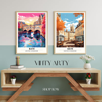 Affiche de Voyage Bath - Impression de voyage Bath - Impression Paysage Urbain Artistique - Collection Souvenirs du Royaume-Uni