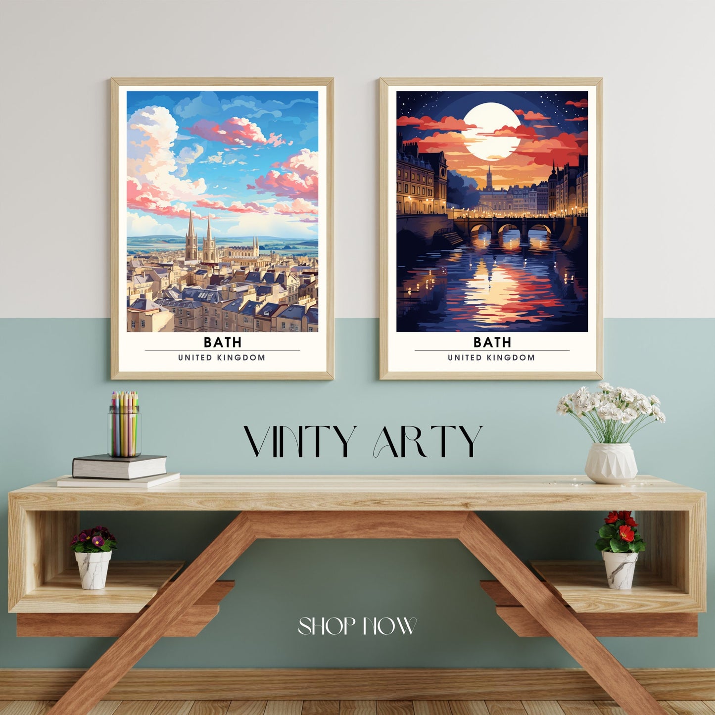 Affiche de Voyage Bath - Impression de voyage Bath - Impression Paysage Urbain Artistique - Collection Souvenirs du Royaume-Uni