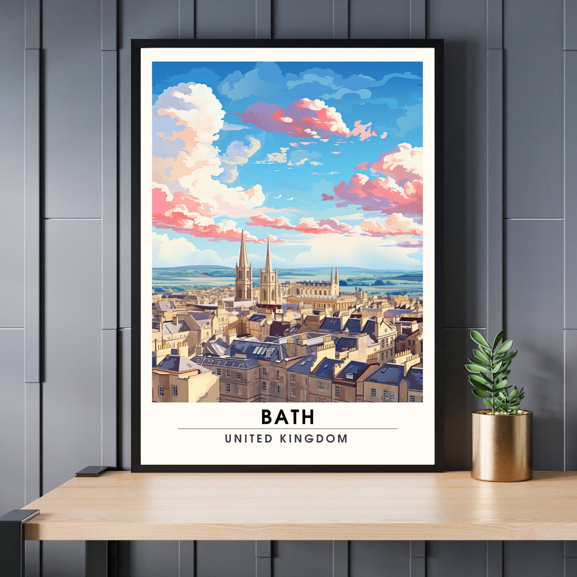 Affiche de Voyage Bath - Impression de voyage Bath - Impression Paysage Urbain Artistique - Collection Souvenirs du Royaume-Uni