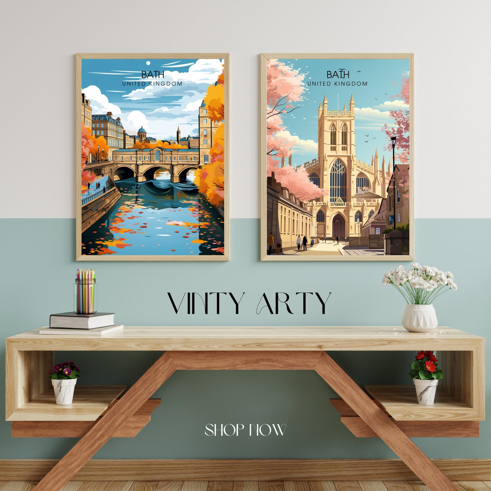 Affiche de Voyage Bath - Impression de voyage Bath - Impression Paysage Urbain Artistique - Collection Souvenirs du Royaume-Uni