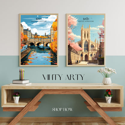 Affiche de Voyage Bath - Impression de voyage Bath - Impression Paysage Urbain Artistique - Collection Souvenirs du Royaume-Uni