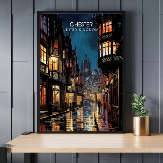 Affiche Chester- Impression de voyage Chester - Impression Paysage Urbain Artistique - Collection Souvenirs du Royaume-Uni