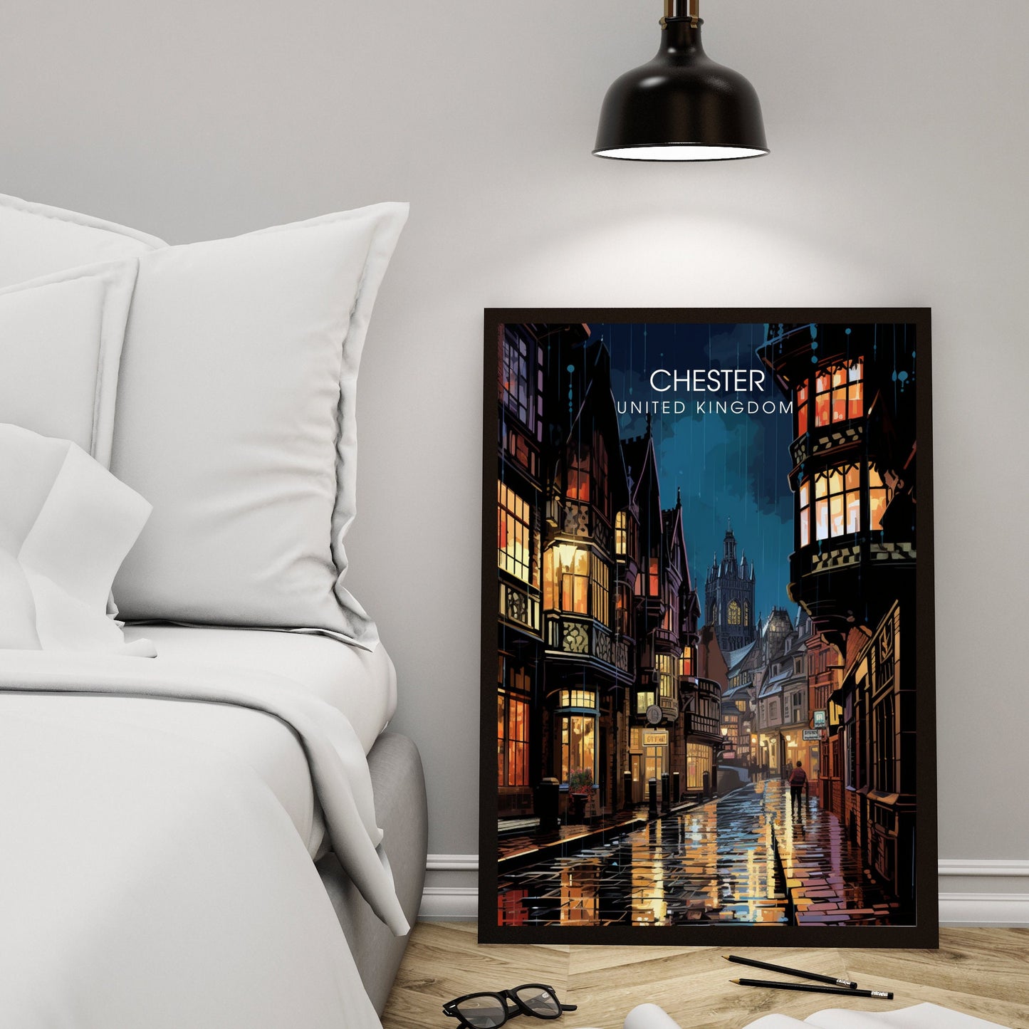 Affiche Chester- Impression de voyage Chester - Impression Paysage Urbain Artistique - Collection Souvenirs du Royaume-Uni