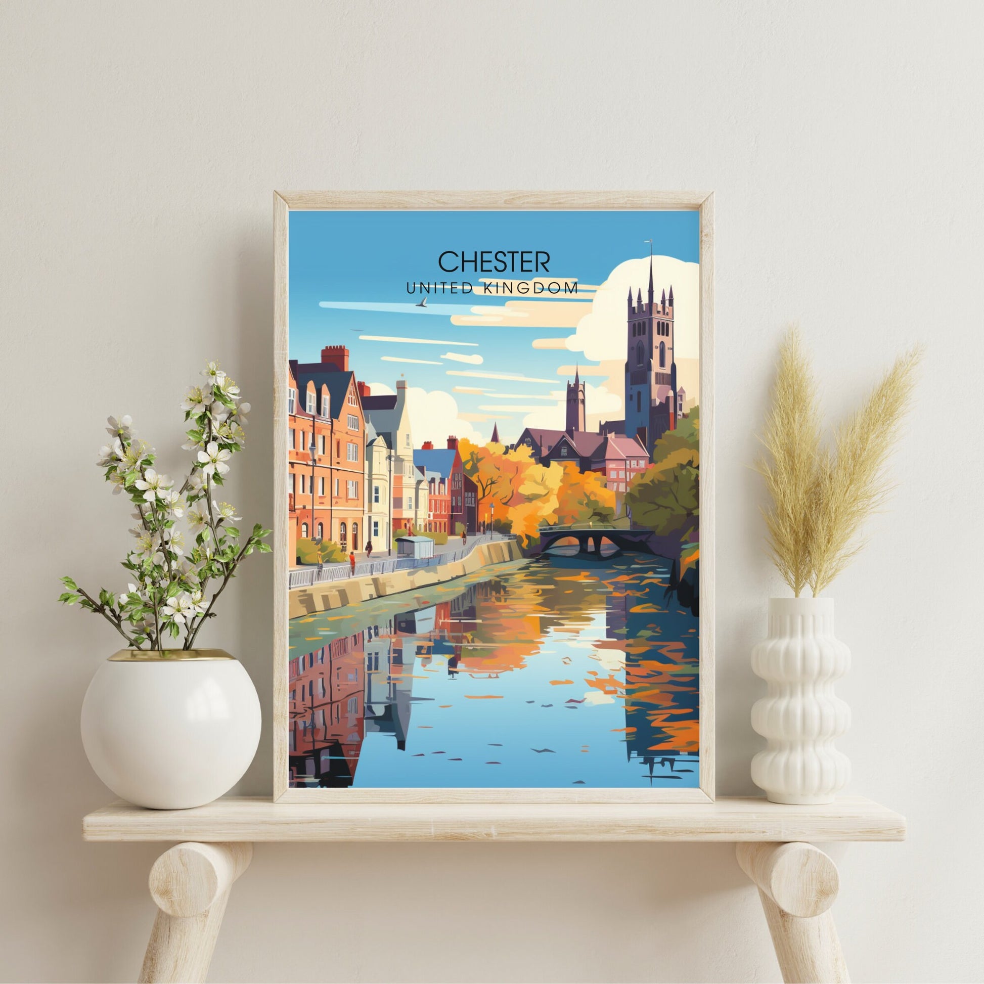 Affiche Chester- Impression de voyage Chester - Impression Paysage Urbain Artistique - Collection Souvenirs du Royaume-Uni