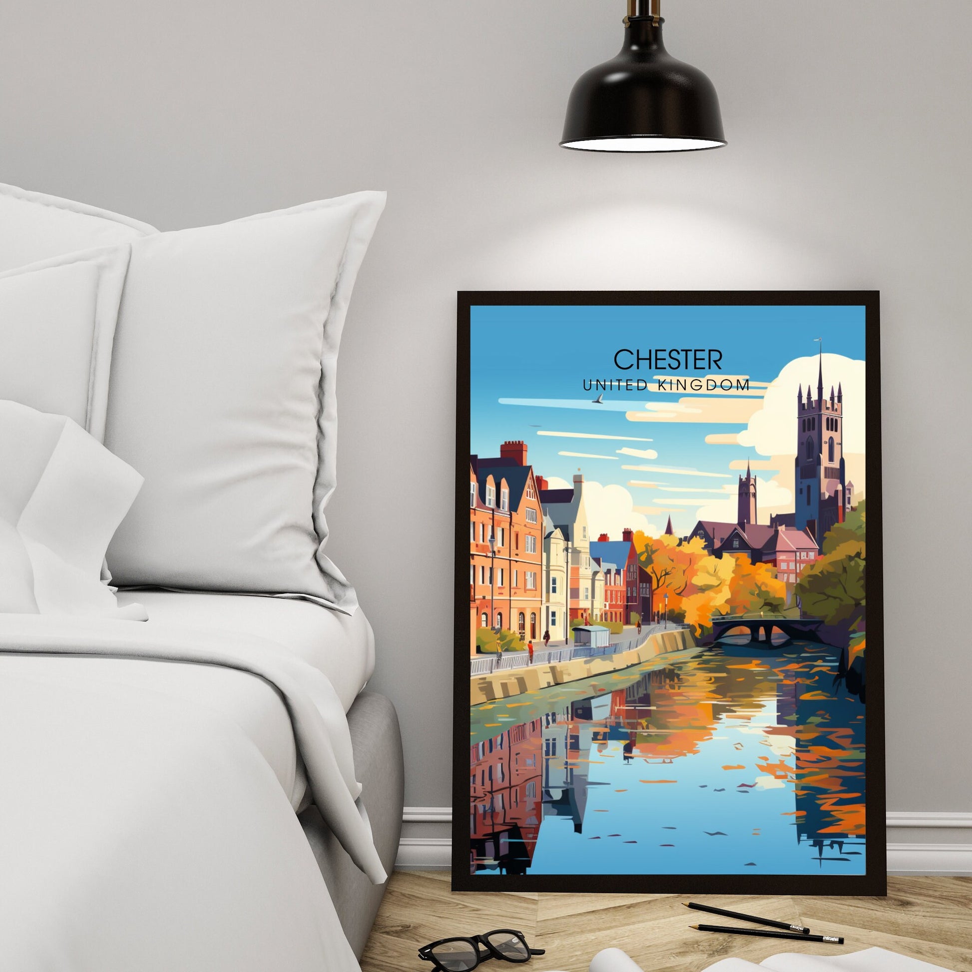 Affiche Chester- Impression de voyage Chester - Impression Paysage Urbain Artistique - Collection Souvenirs du Royaume-Uni