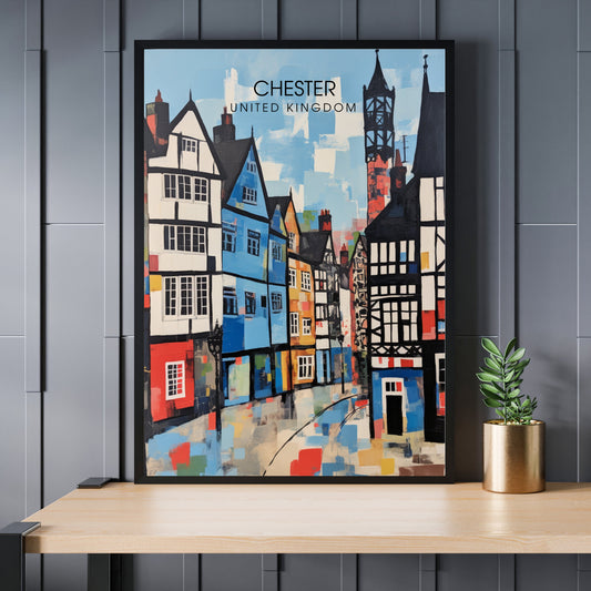 Affiche Chester- Impression de voyage Chester - Impression Paysage Urbain Artistique - Collection Souvenirs du Royaume-Uni