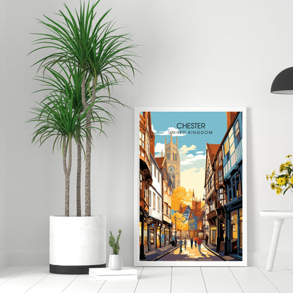 Affiche Chester- Impression de voyage Chester - Impression Paysage Urbain Artistique - Collection Souvenirs du Royaume-Uni