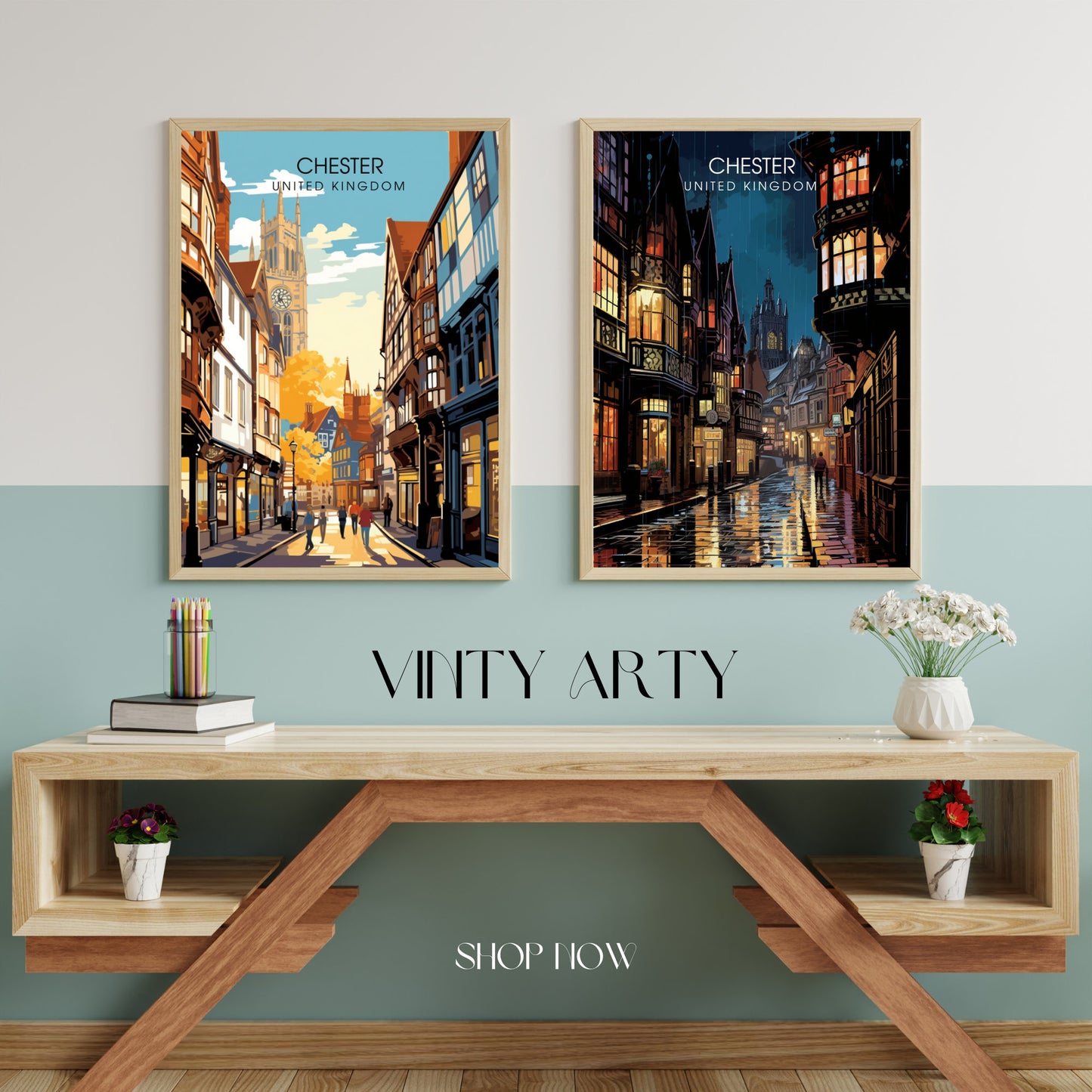 Affiche Chester- Impression de voyage Chester - Impression Paysage Urbain Artistique - Collection Souvenirs du Royaume-Uni