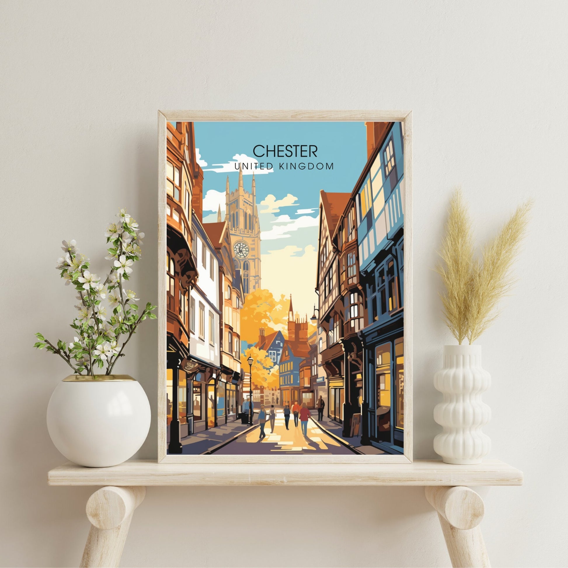 Affiche Chester- Impression de voyage Chester - Impression Paysage Urbain Artistique - Collection Souvenirs du Royaume-Uni