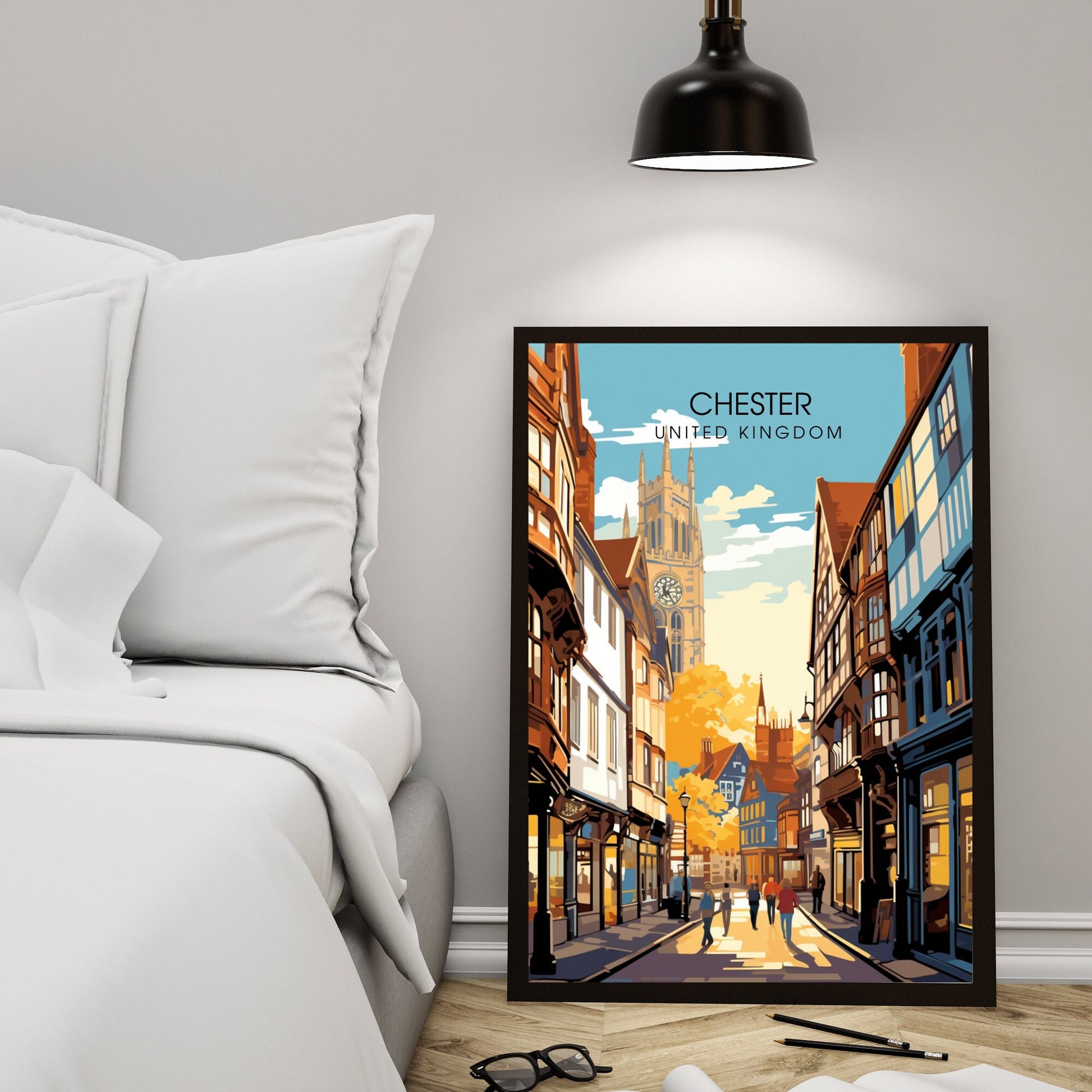 Affiche Chester- Impression de voyage Chester - Impression Paysage Urbain Artistique - Collection Souvenirs du Royaume-Uni