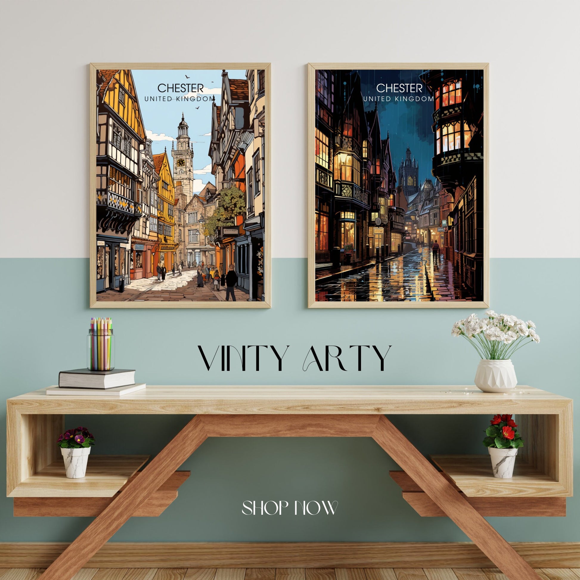 Affiche Chester- Impression de voyage Chester - Impression Paysage Urbain Artistique - Collection Souvenirs du Royaume-Uni