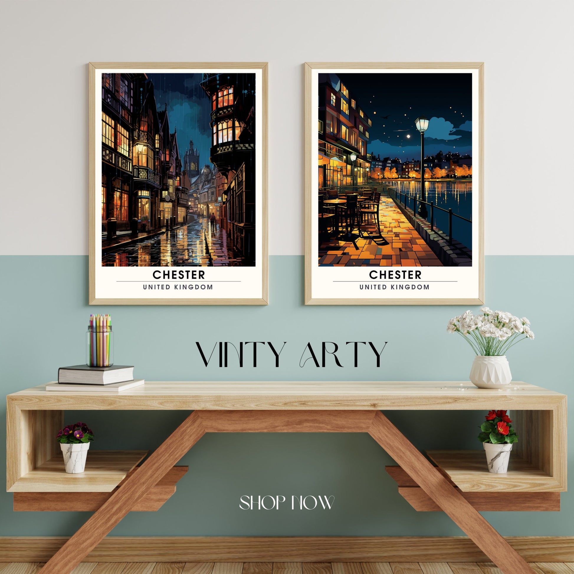 Affiche Chester- Impression de voyage Chester - Impression Paysage Urbain Artistique - Collection Souvenirs du Royaume-Uni