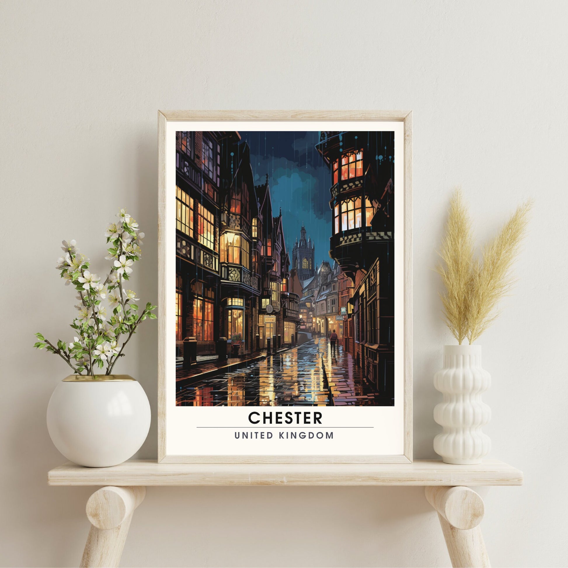 Affiche Chester- Impression de voyage Chester - Impression Paysage Urbain Artistique - Collection Souvenirs du Royaume-Uni