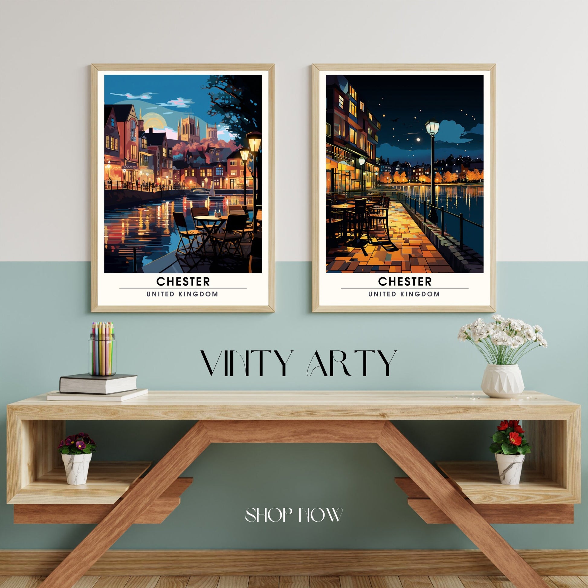 Affiche Chester- Impression de voyage Chester - Impression Paysage Urbain Artistique - Collection Souvenirs du Royaume-Uni