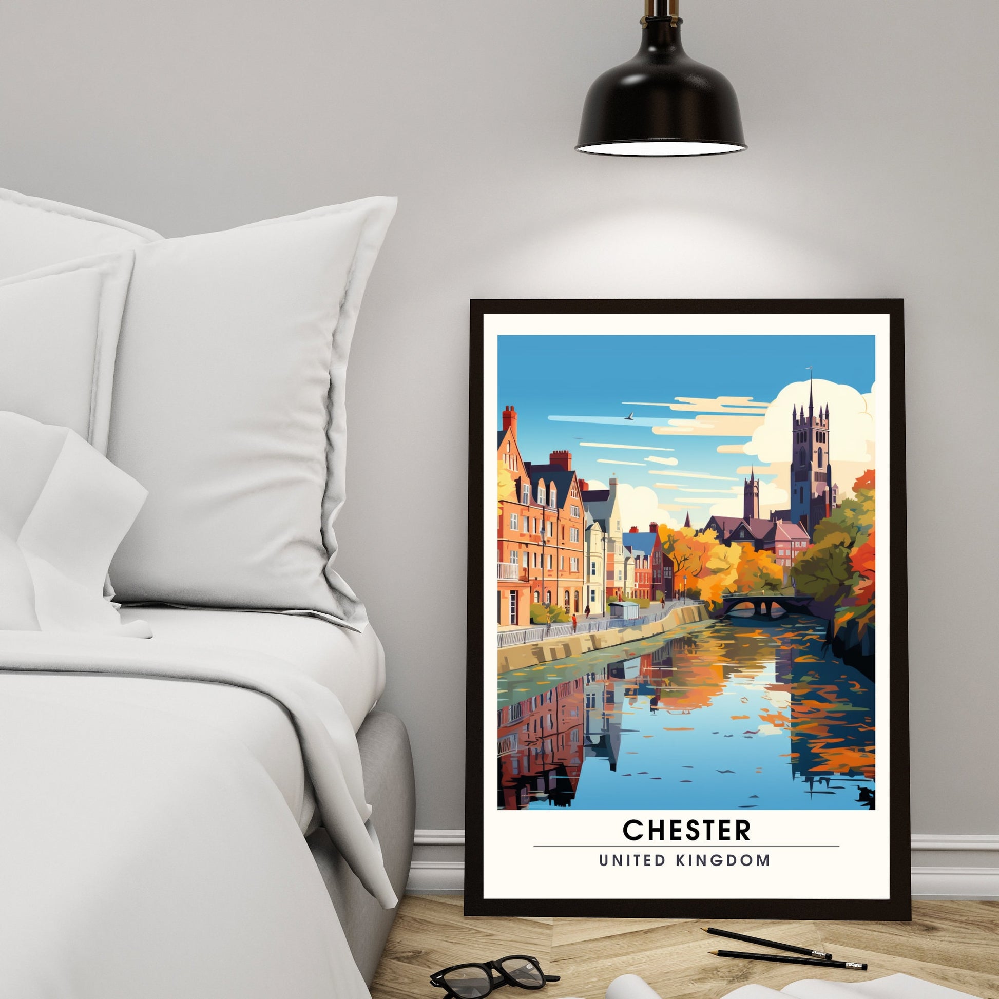 Affiche Chester- Impression de voyage Chester - Impression Paysage Urbain Artistique - Collection Souvenirs du Royaume-Uni