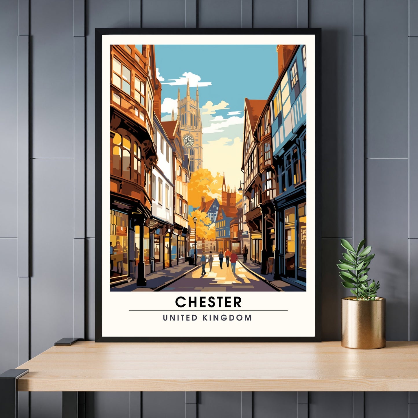 Affiche Chester- Impression de voyage Chester - Impression Paysage Urbain Artistique - Collection Souvenirs du Royaume-Uni