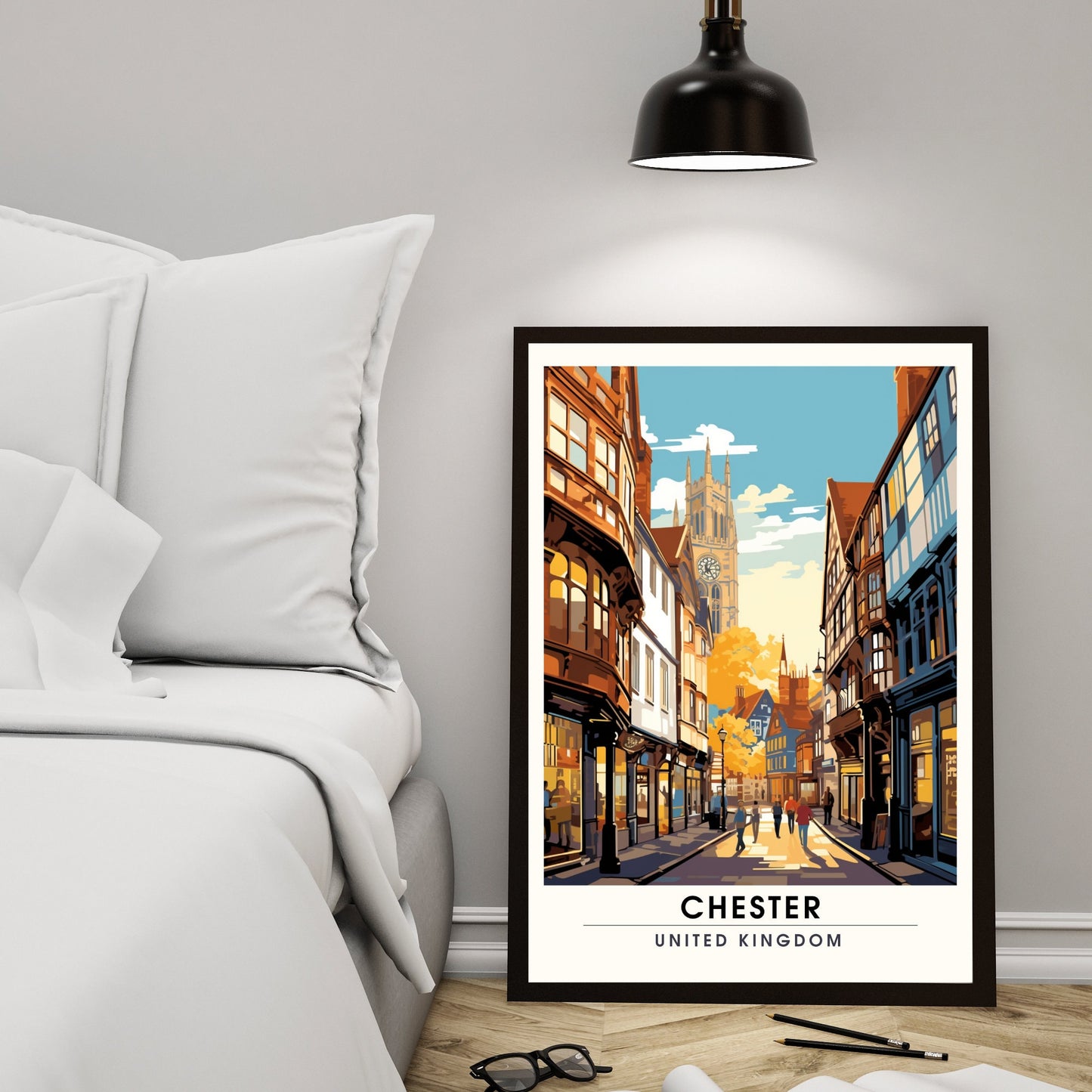 Affiche Chester- Impression de voyage Chester - Impression Paysage Urbain Artistique - Collection Souvenirs du Royaume-Uni