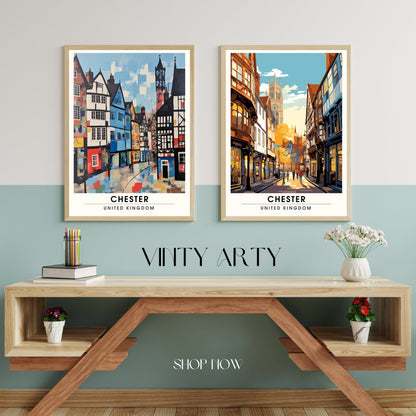 Affiche Chester- Impression de voyage Chester - Impression Paysage Urbain Artistique - Collection Souvenirs du Royaume-Uni