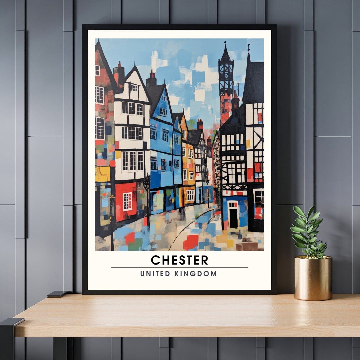 Affiche Chester- Impression de voyage Chester - Impression Paysage Urbain Artistique - Collection Souvenirs du Royaume-Uni