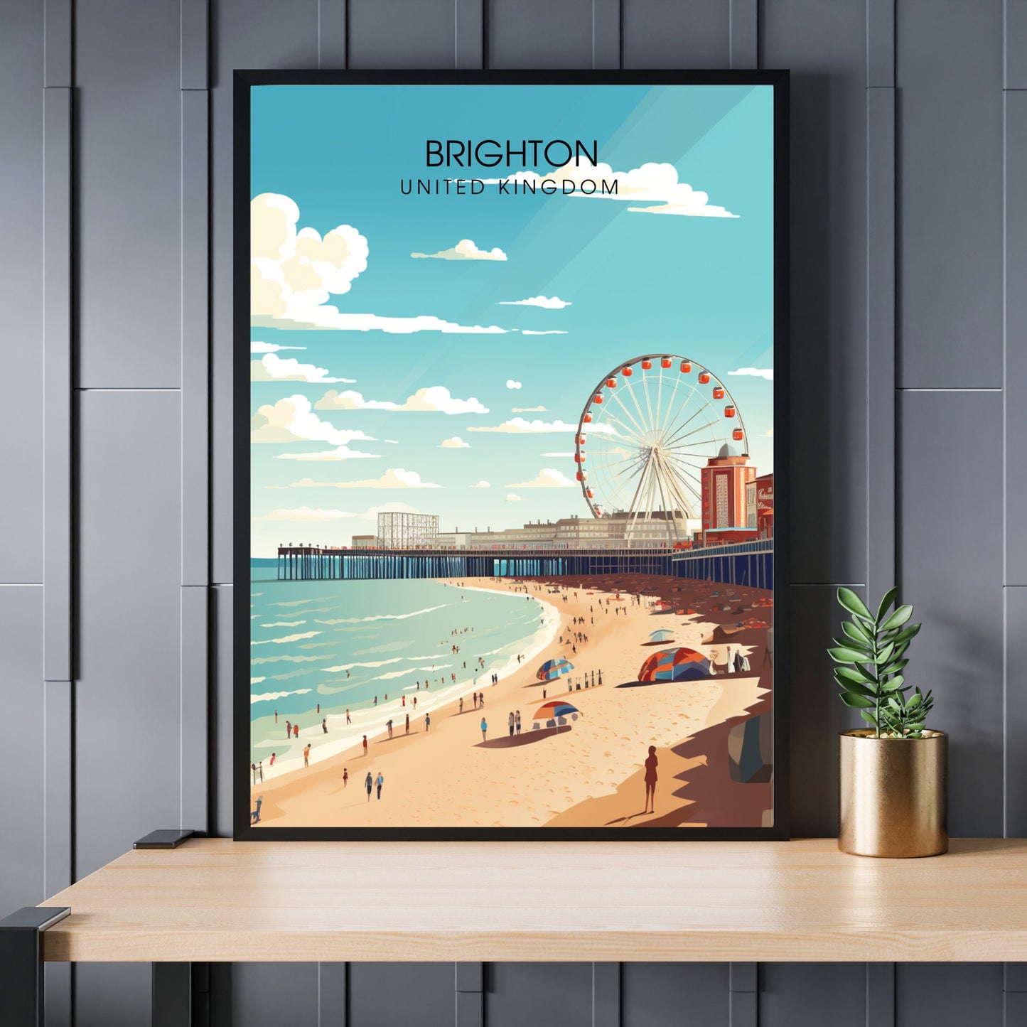 Affiche Brighton- Impression de voyage Brighton - Impression Paysage Urbain Artistique - Collection Souvenirs du Royaume-Uni