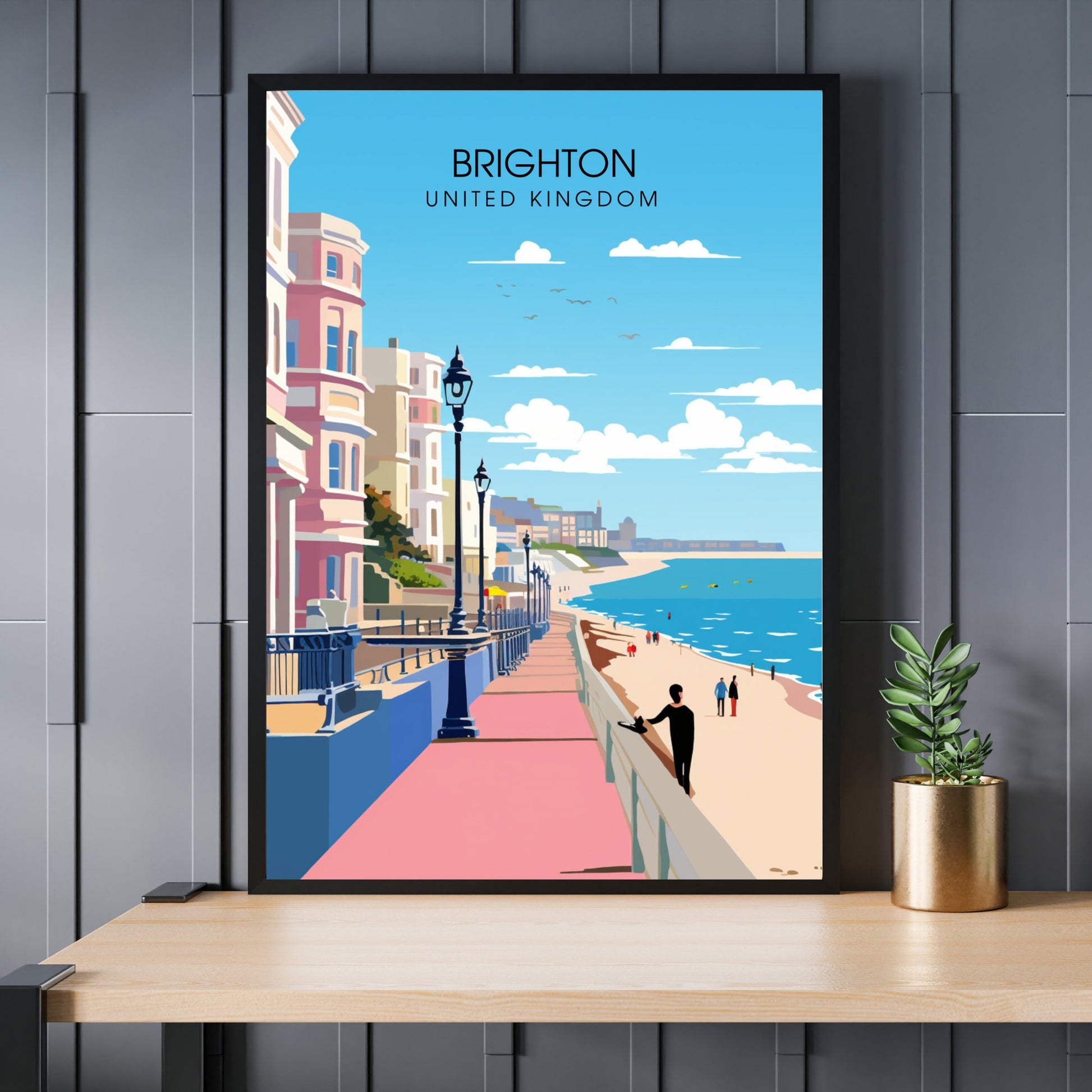 Affiche Brighton- Impression de voyage Brighton - Impression Paysage Urbain Artistique - Collection Souvenirs du Royaume-Uni