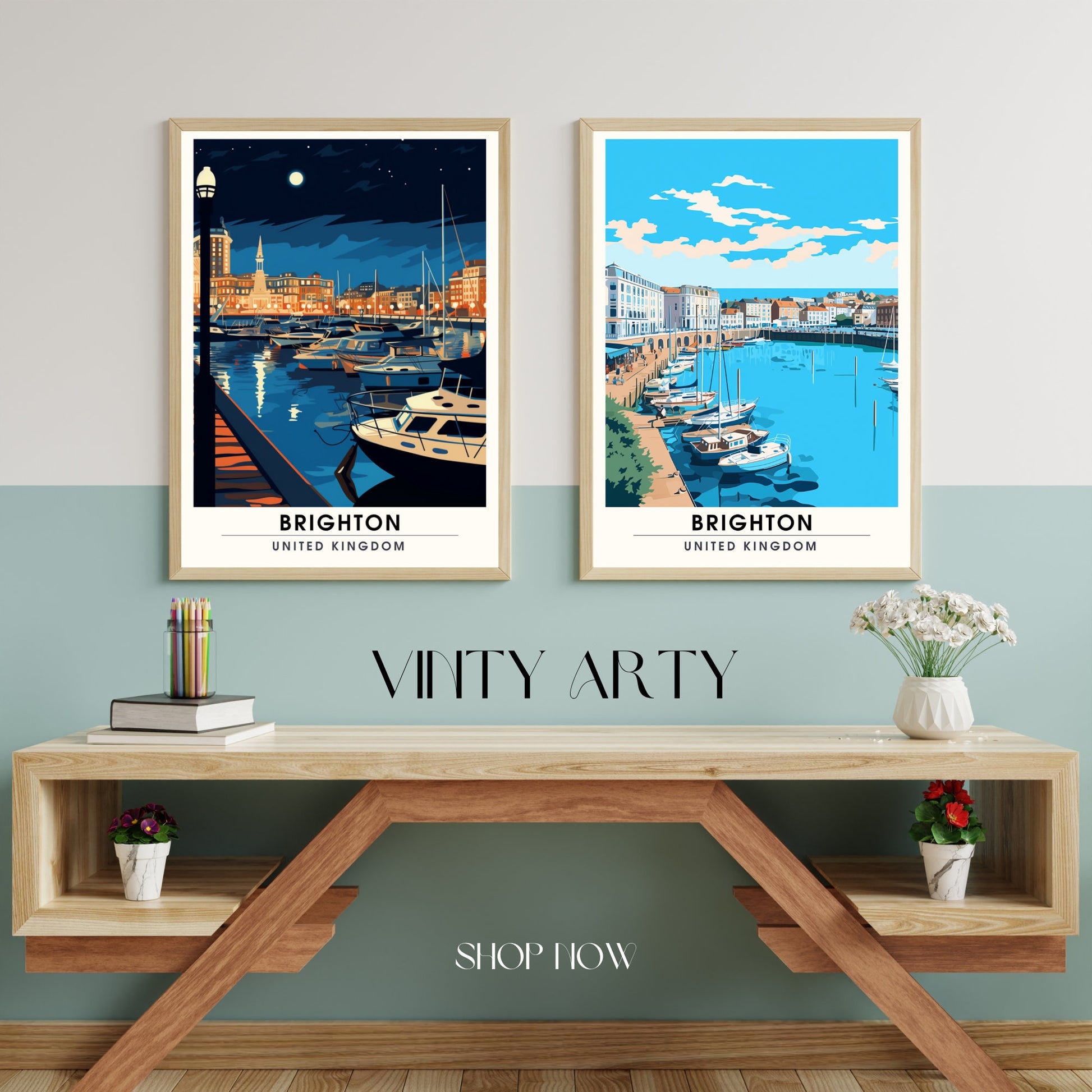 Affiche Brighton- Impression de voyage Brighton - Impression Paysage Urbain Artistique - Collection Souvenirs du Royaume-Uni