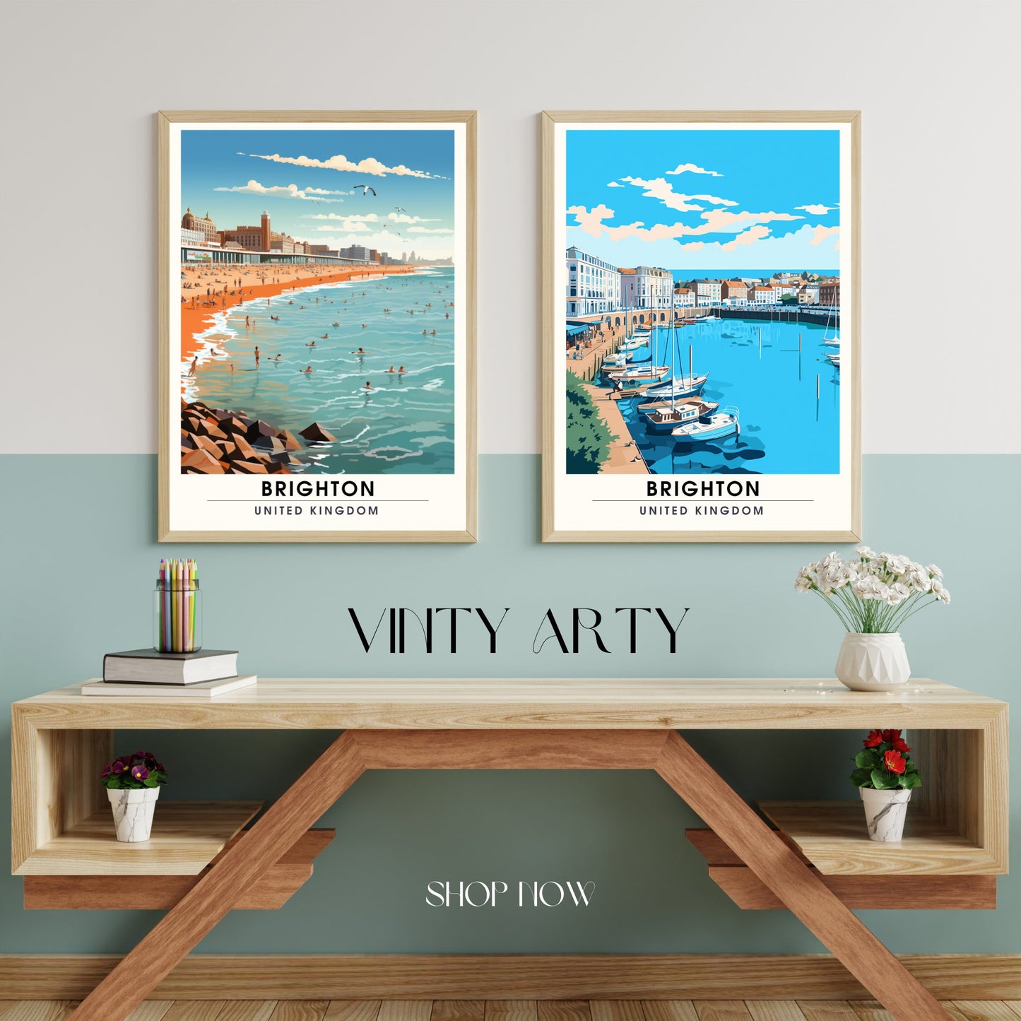 Affiche Brighton- Impression de voyage Brighton - Impression Paysage Urbain Artistique - Collection Souvenirs du Royaume-Uni