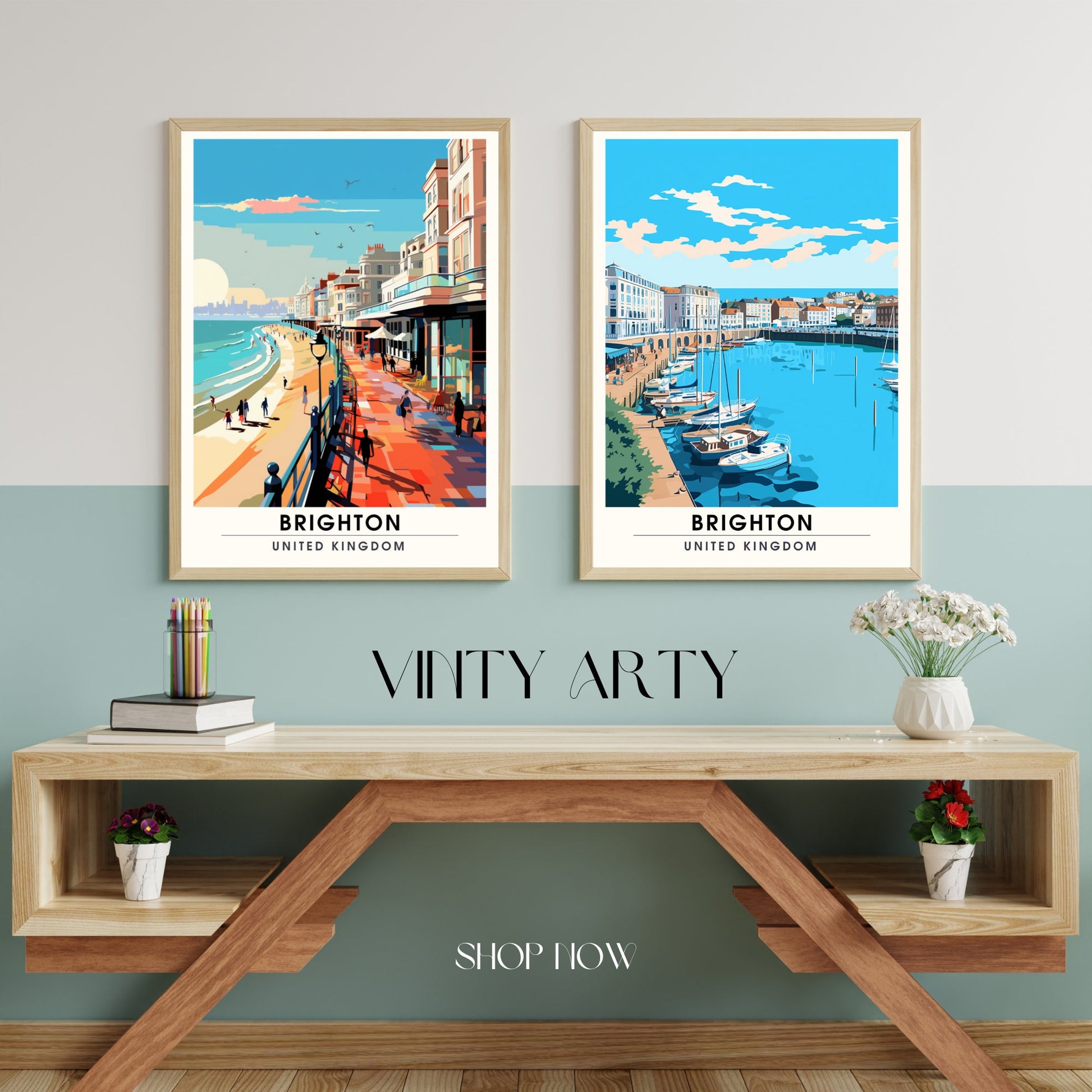 Affiche Brighton- Impression de voyage Brighton - Impression Paysage Urbain Artistique - Collection Souvenirs du Royaume-Uni