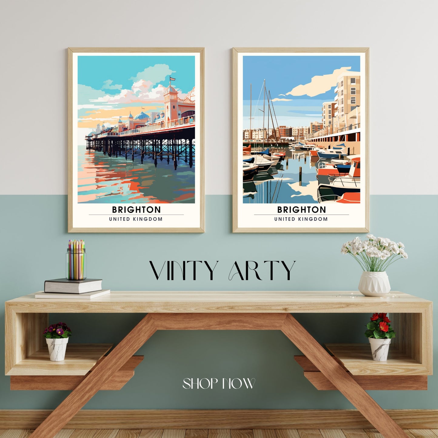 Affiche Brighton- Impression de voyage Brighton - Impression Paysage Urbain Artistique - Collection Souvenirs du Royaume-Uni