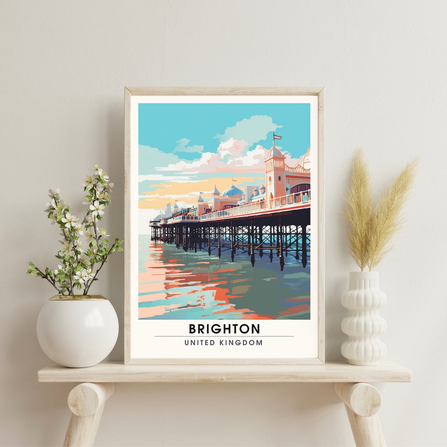 Affiche Brighton- Impression de voyage Brighton - Impression Paysage Urbain Artistique - Collection Souvenirs du Royaume-Uni