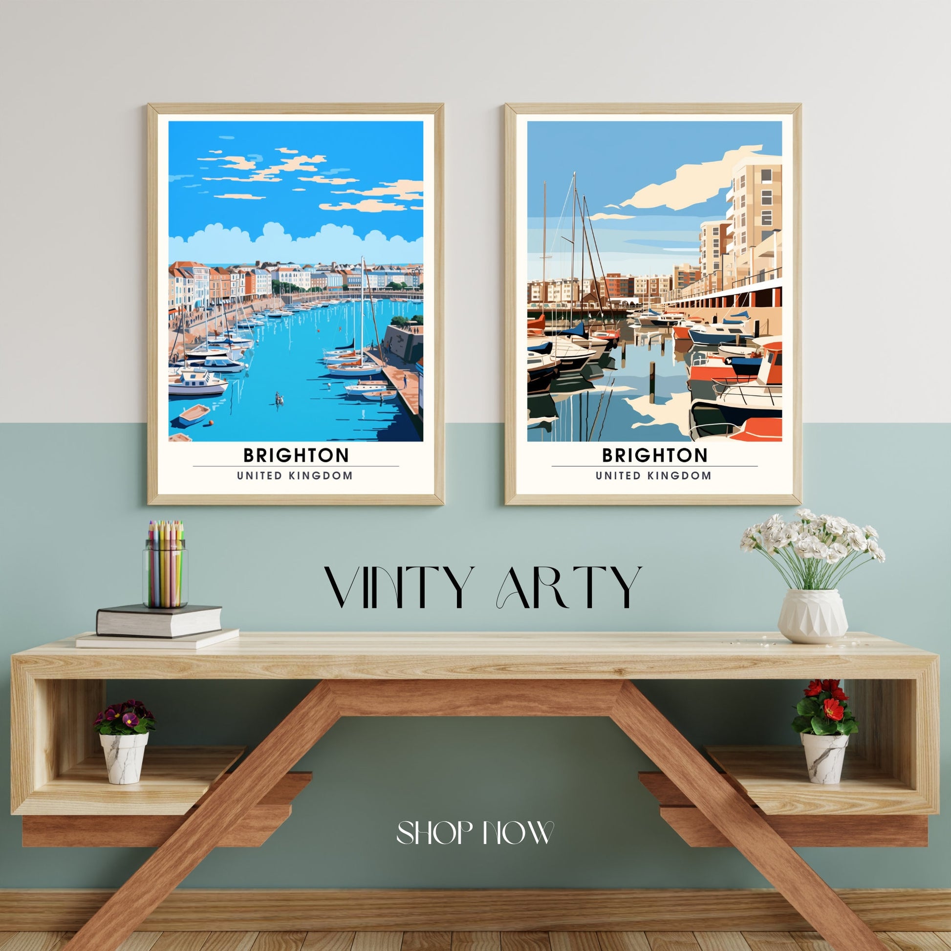 Affiche Brighton- Impression de voyage Brighton - Impression Paysage Urbain Artistique - Collection Souvenirs du Royaume-Uni