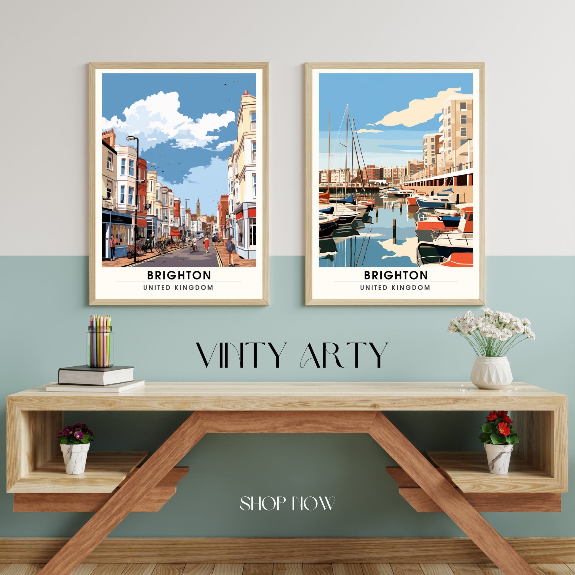 Affiche Brighton- Impression de voyage Brighton - Impression Paysage Urbain Artistique - Collection Souvenirs du Royaume-Uni