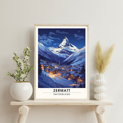 Affiche Zermatt, Suisse | impression Zermatt | Voyage nocturne Zermatt