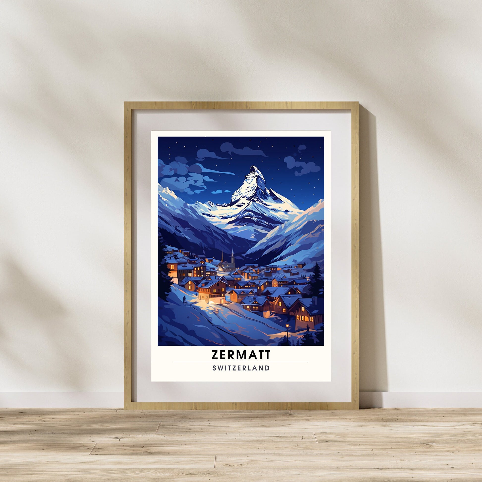 Affiche Zermatt, Suisse | impression Zermatt | Voyage nocturne Zermatt