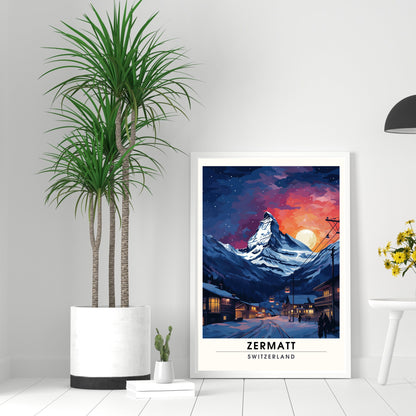 Affiche Zermatt, Suisse | impression Zermatt la nuit | Voyage nocturne Zermatt