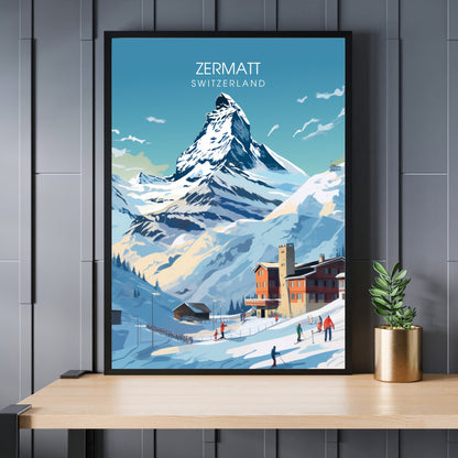 Affiche Zermatt, Suisse | impression Zermatt | affiche Voyage ski