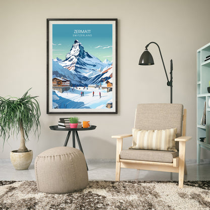 Affiche de voyage Zermatt, Suisse | impression Zermatt | affiche Voyage ski